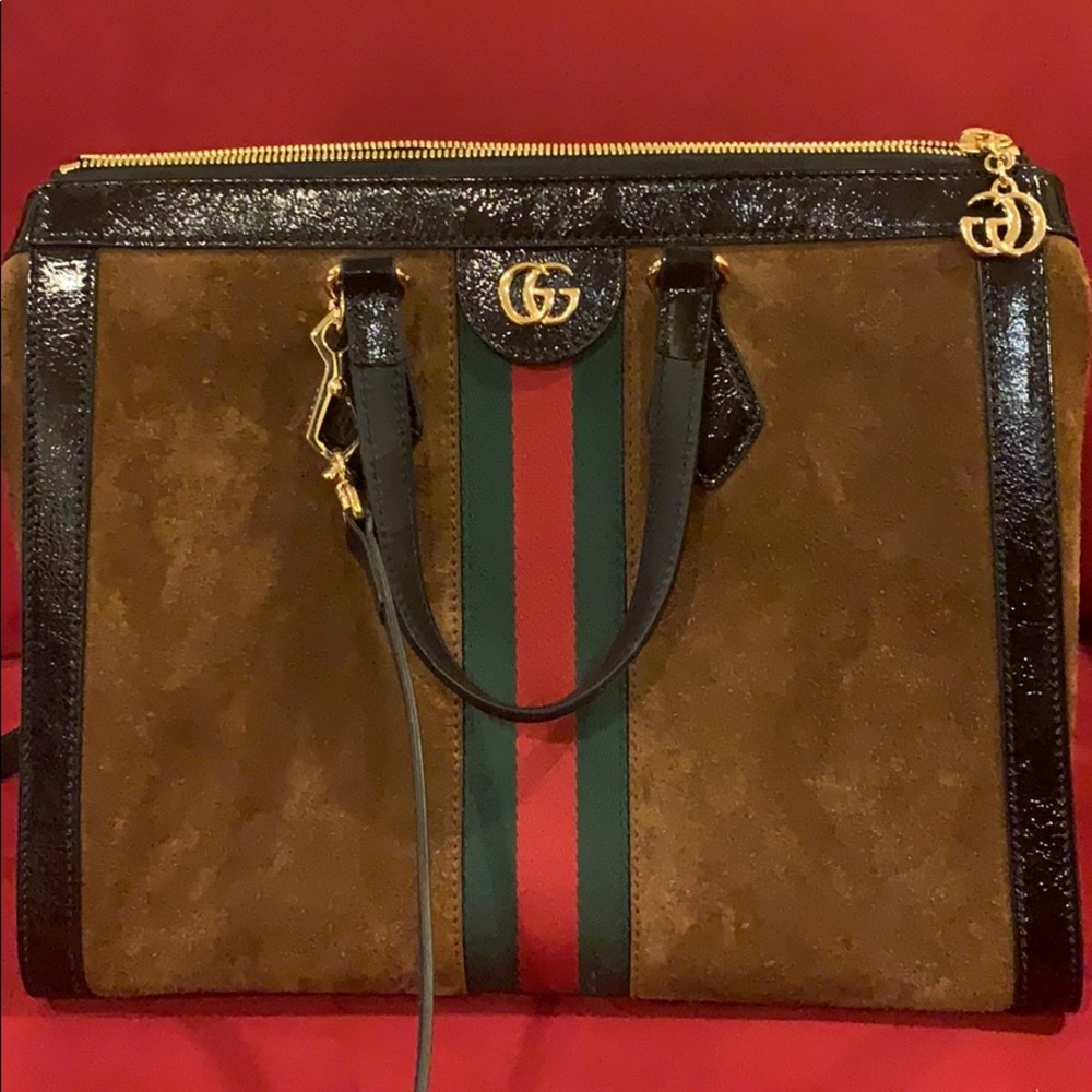 Gucci Ophidia House brown suede satchel
